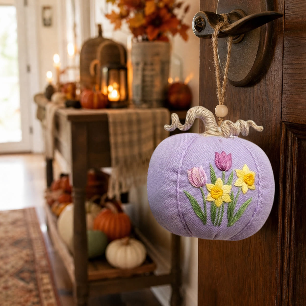 Rubbyoo Halloween Pumpkin Embroidery Kit -  Blooms & Birdsong | Cozy Handmade Sewing Kit | Pastel Colors Women Bag Charm - image 8