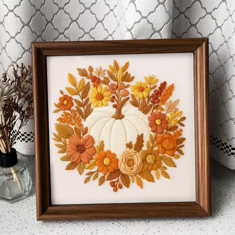 Rubbyoo Embroidery Kit - Autumn Pumpkin |  Perfect  Fall Craft | Halloween Decor Project - Embroidery Kit Plus An Extra Frame - image 10