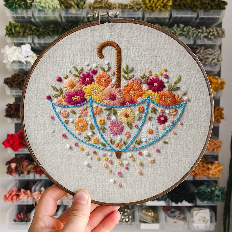 Rubbyoo Embroidery Kit - Floral Umbrella | Creative Stitch Design | Nice Wall Decor - image 6
