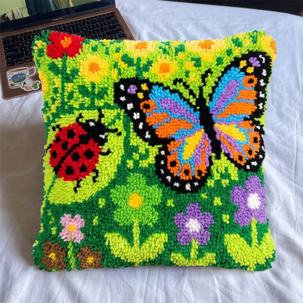 Rubbyoo Latch Hook Pillow Kit - Butterfly And Ladybug | Personalized  Cushion Cover | Nice Handmade Gift For Mom  - image 3
