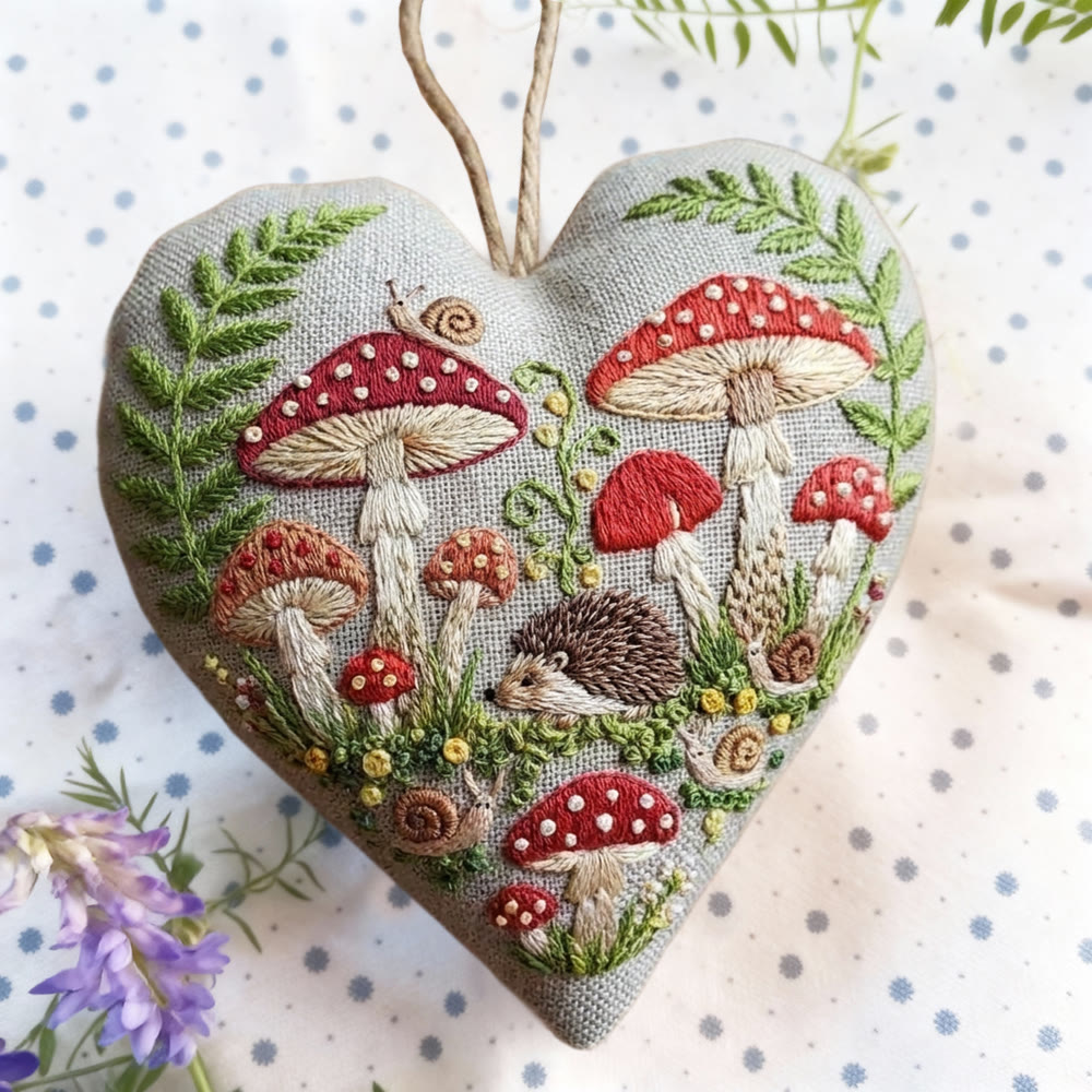 Rubbyoo Heart Embroidery Kit - Woodland Mushroom Hedgehog | Entry Level Diy | Cozy Ambience Home Hanging - image 6
