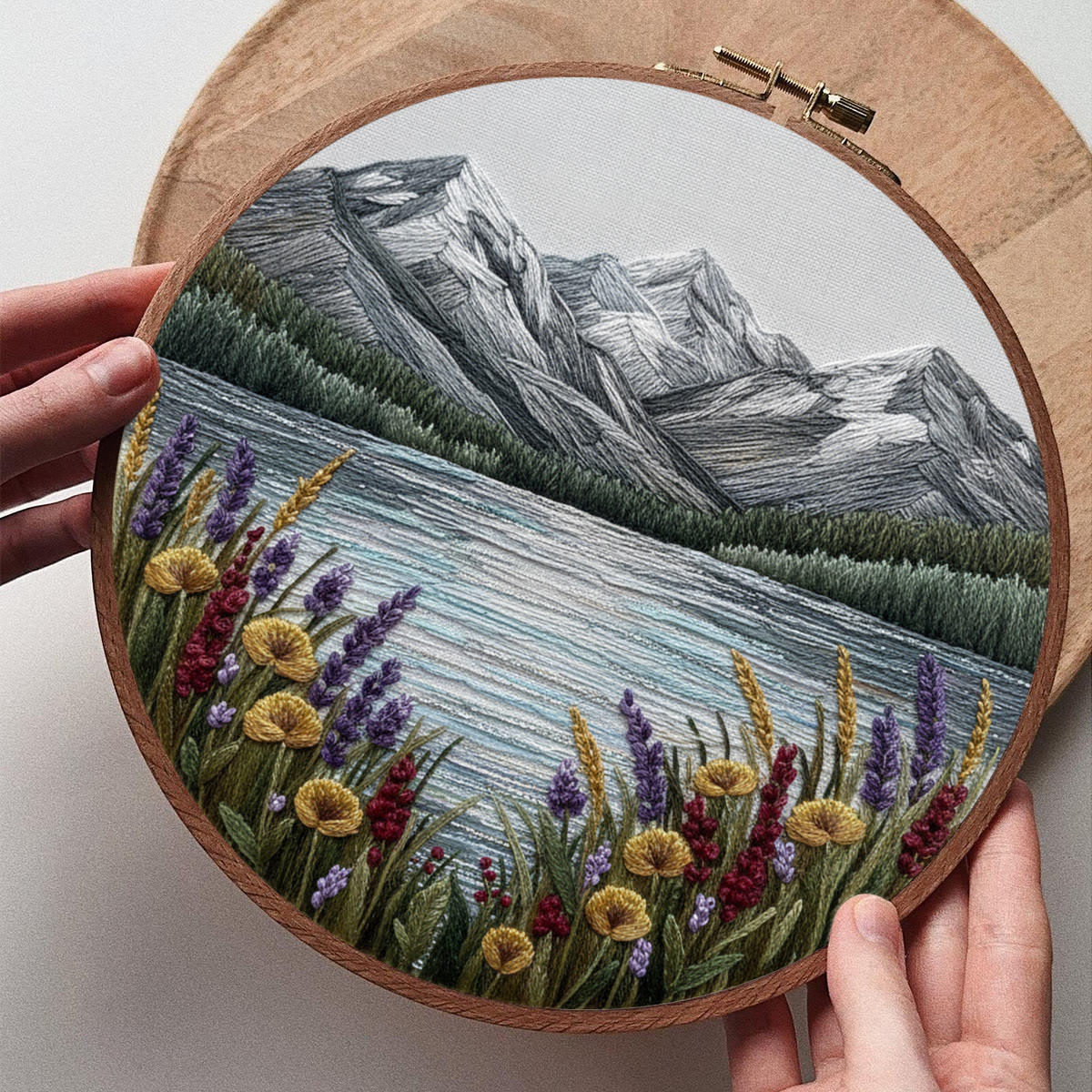 Rubbyoo Embroidery Kit - Mountain Lake | Landscape Hoop Art | Perfect Wall Hanging - image 8