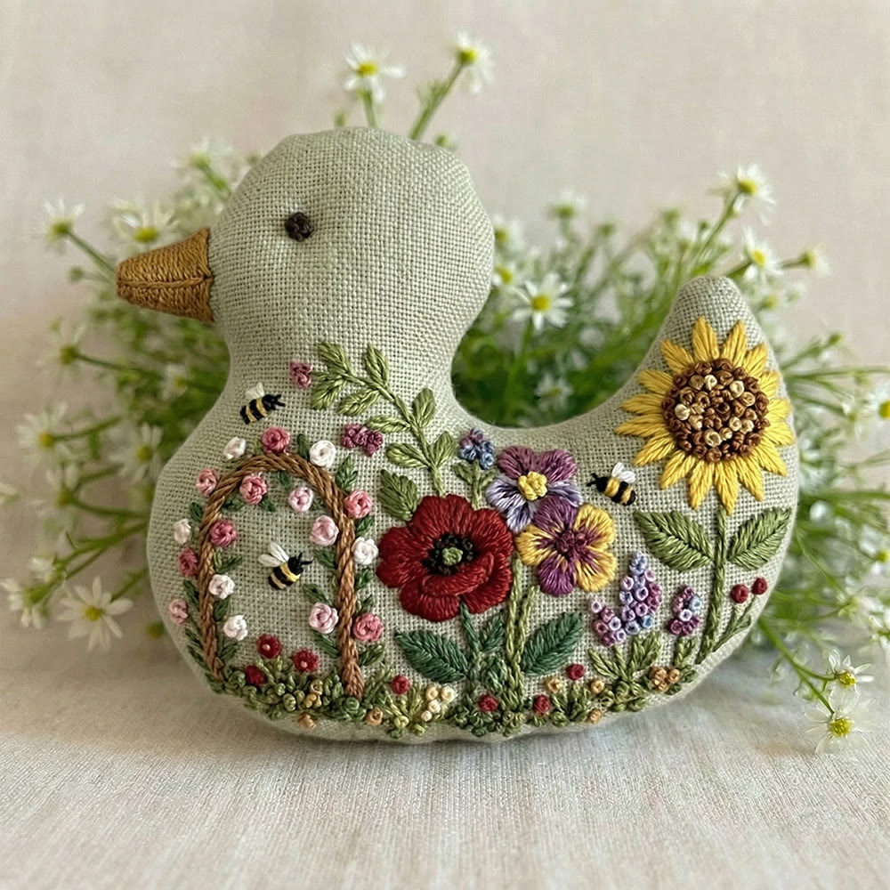 Rubbyoo Duck Embroidery Kit - Bee Sunflower Blooming | Bag Pendant | Creative Handmade Gift Idea - image 1