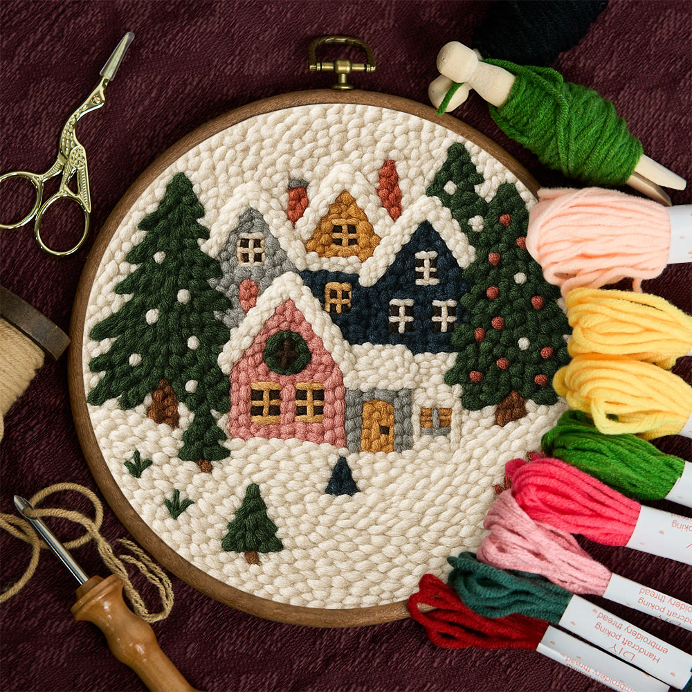 Snowy Village Punch Needle Kit – Simple DIY Project | Cozy Holiday Display - image 11