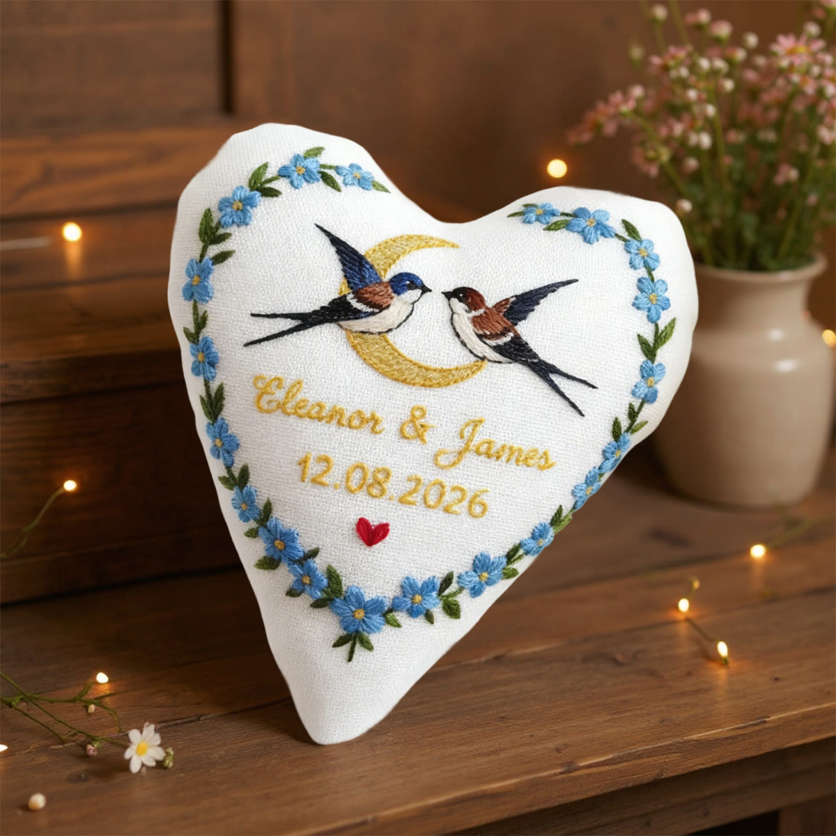Rubbyoo Heart Embroidery Kit - Swallows Moon Blue Floral Wreath | Bespoke Handcrafted Work | Anniversary Prime Choice - image 5