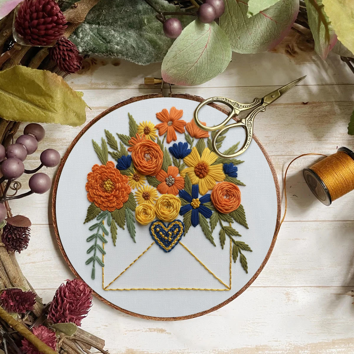 Rubbyoo Embroidery Kit - Floral Envelope With Heart | Relaxing Craft Session | Artistic Home Accent - image 6