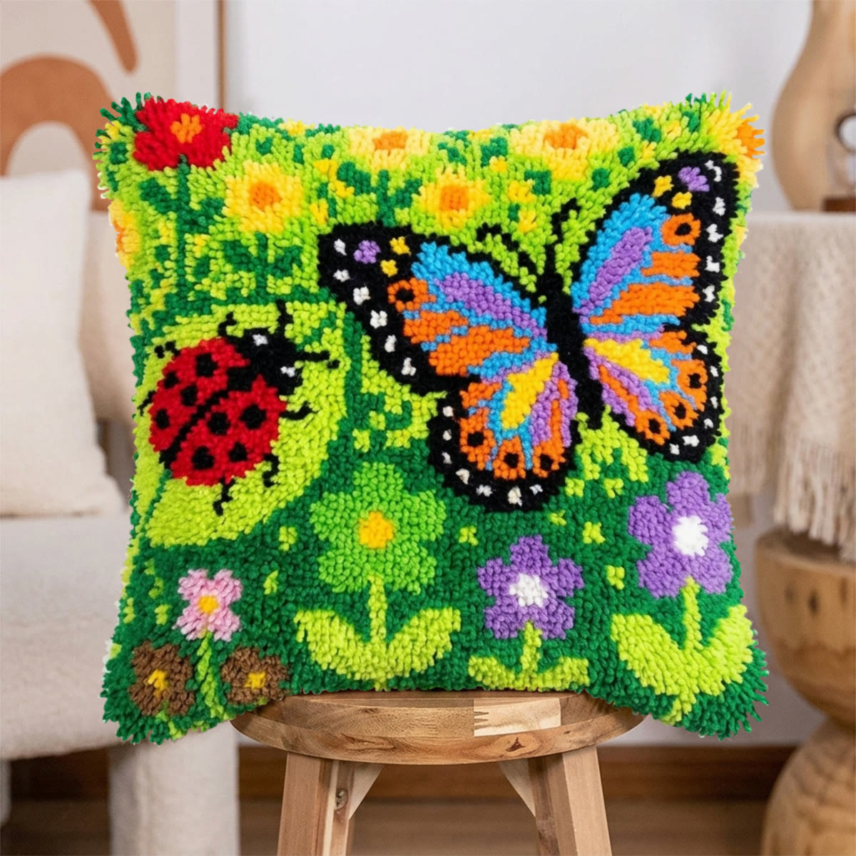 Rubbyoo Latch Hook Pillow Kit - Butterfly And Ladybug | Personalized  Cushion Cover | Nice Handmade Gift For Mom  - image 6