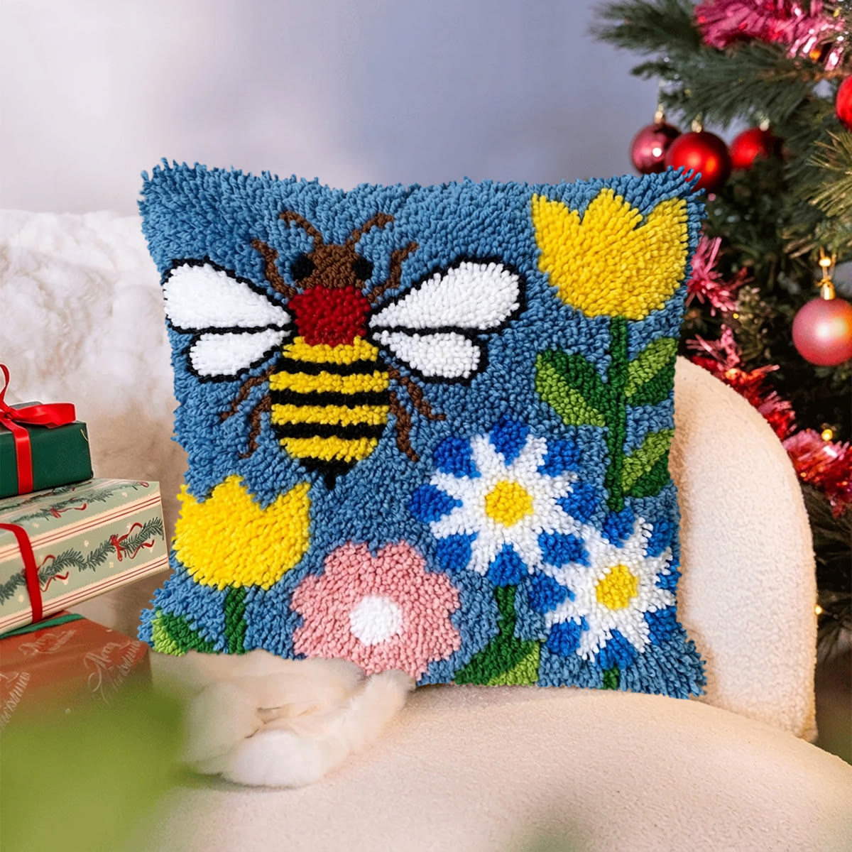 Rubbyoo Latch Hook Pillow Kit - Honey Buzz | Vibrant Pillow Cover | Unique Animal Handicraft  - image 2