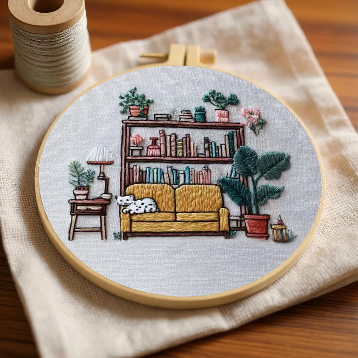 Rubbyoo Embroidery Kit - Cozy Indoor Nook With Cat | Snug Living Space Hanging | Entry-level Project - image 5