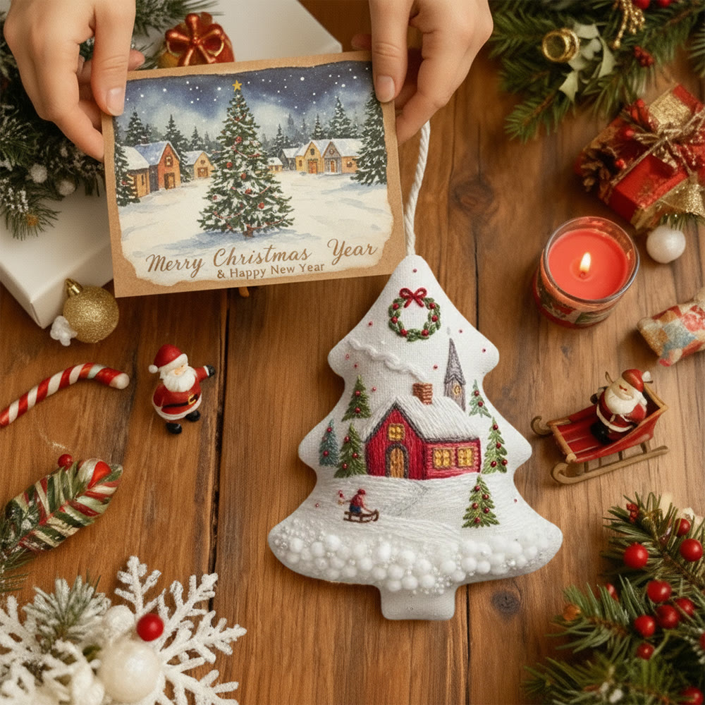 Rubbyoo Tree-shaped Embroidery Kit - Snowy Cottage | Embellished With Winter Charm | Unique Holiday Ornament - image 8
