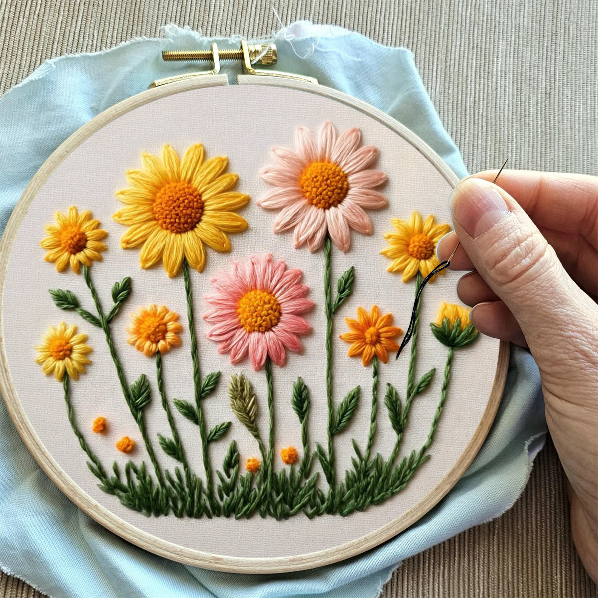 Rubbyoo Embroidery Kit - Pastel Daisy Meadow | Newbie Ready Project | Delightful Gift Pick - image 10