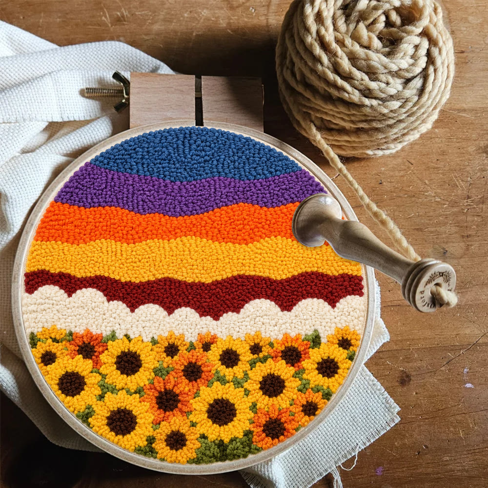 Sunflower Field At Sunset Punch Needle Kit - Warm-toned  Floral Vibe | Cozy Atmosphere Ornament - image 5