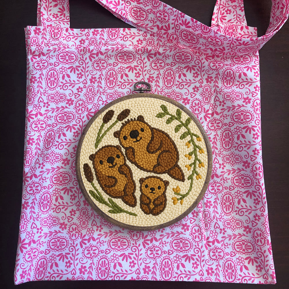 Cute Otter Family Punch Needle Kit - Diy Animal Handicraft | Nice Home Decoration - image 10