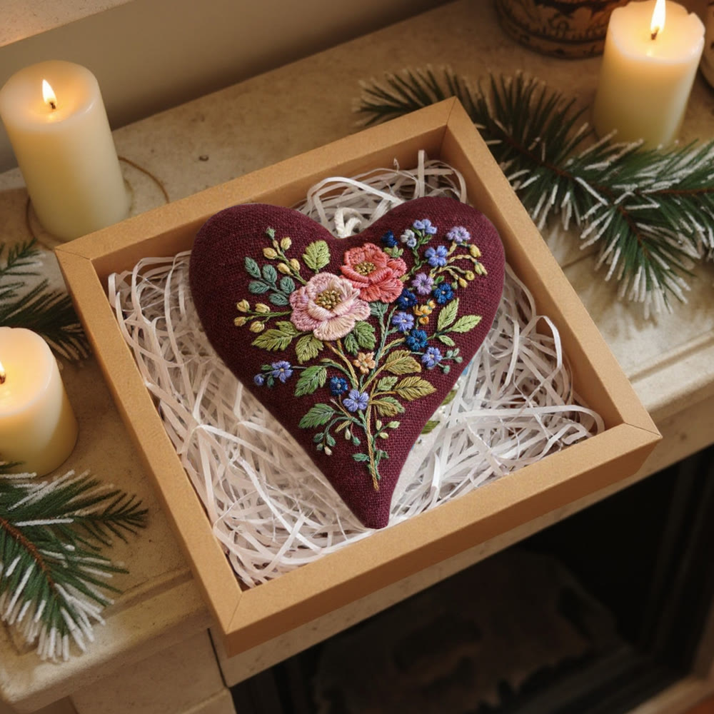 Rubbyoo Heart Embroidery Kit - Burgundy Floral Bouquet Design | Gentle Handmade Diy | Elegant Gifting Choice - image 6