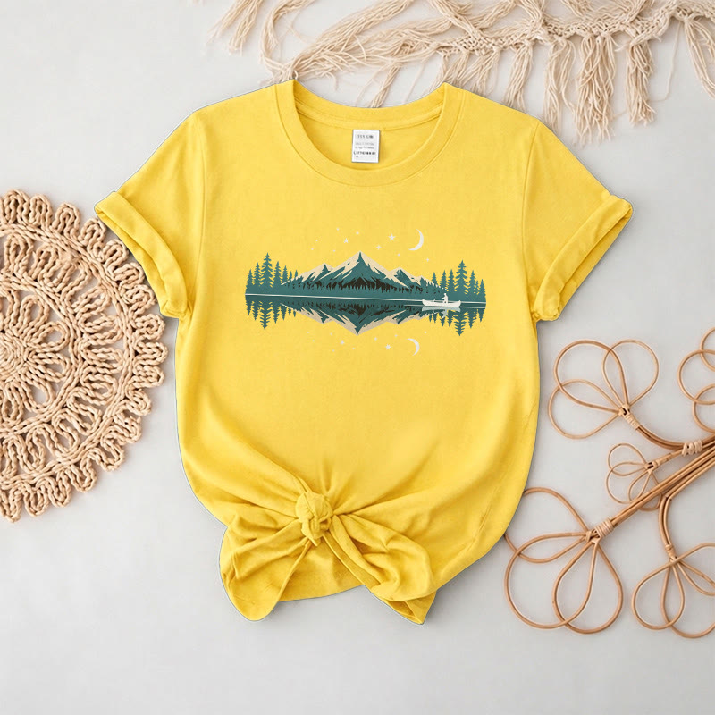 Rubbyoo Mountain Nightscape  Graphic Tee  - Perfect For Outdoor Adventure | Special Nature Theme Unisex  T-shirt - Yellow - 2XL - image 7