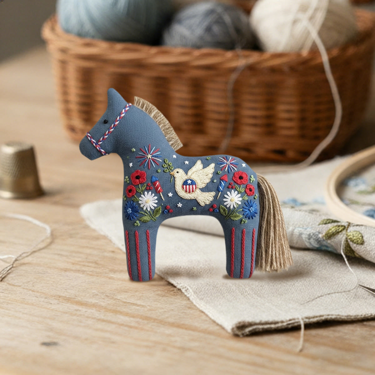 Rubbyoo Dala Horse Embroidery Kit - White Dove With Olive Branch | Independence Day Gift | Office Desk Patriotic Accent - image 5