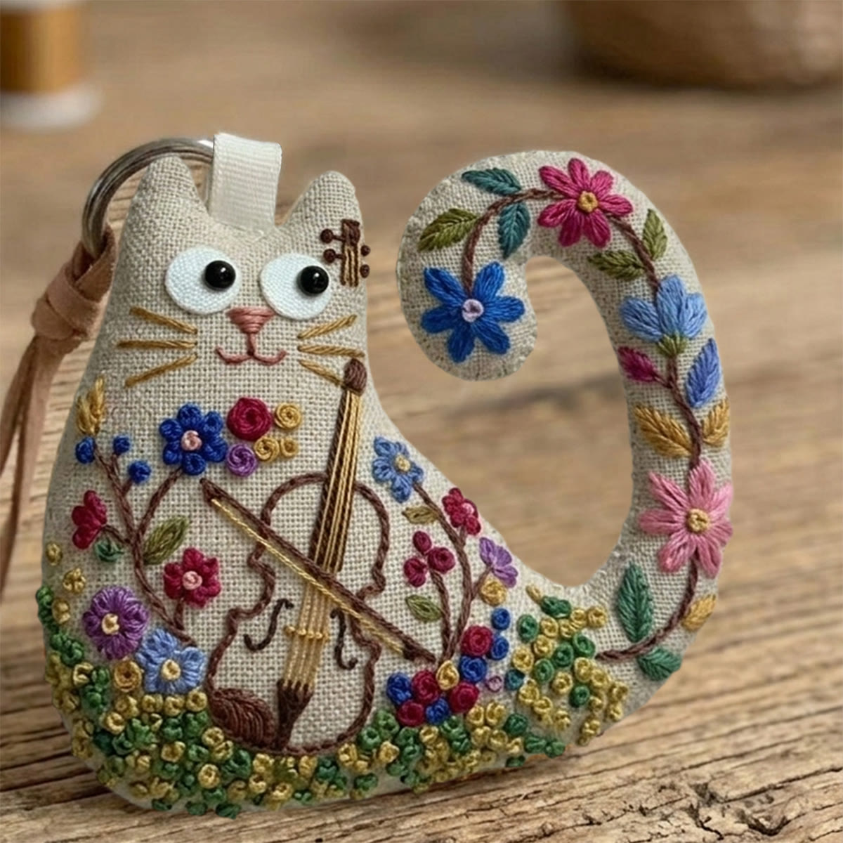 Rubbyoo Cat Embroidery Kit - Floral Violin Design | Unique Birthday Gift For Her | Artsy Wall Hanging Decor - image 10