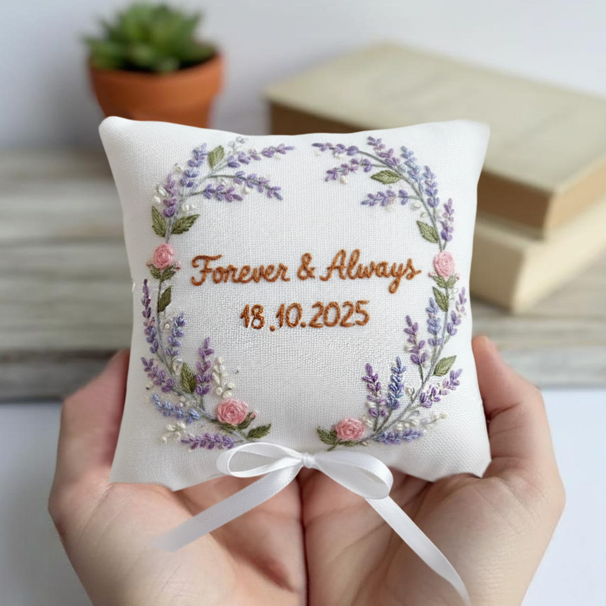 Rubbyoo Personalized Ring Bearer Pillow Embroidery Kit - Lavender Wreath | Holding Wedding Rings | Weddings Ceremony - image 10