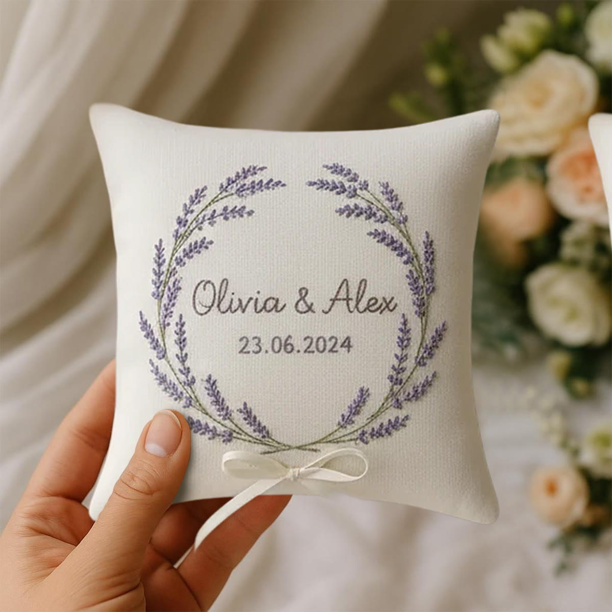 Rubbyoo Personalized Ring Bearer Pillow Embroidery Kit - Lavender Wreath Decor | Beginner-friendly Project | Top Gifting Choice - image 6
