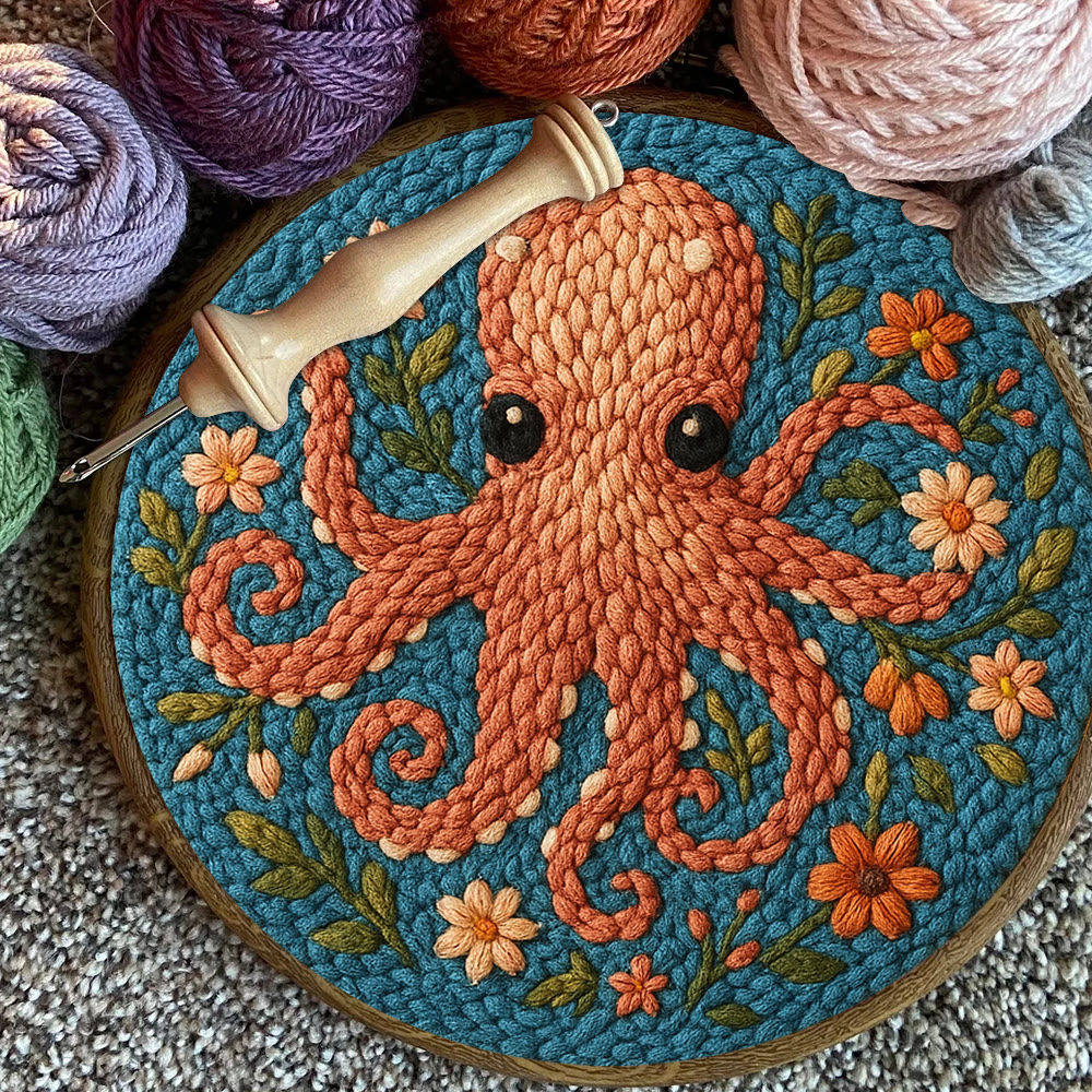 Floral Octopus Punch Needle Kit - Diy Punch Needle Coaster | Whimsical Handmade Artwork | Creative Gift For Friends - image 9