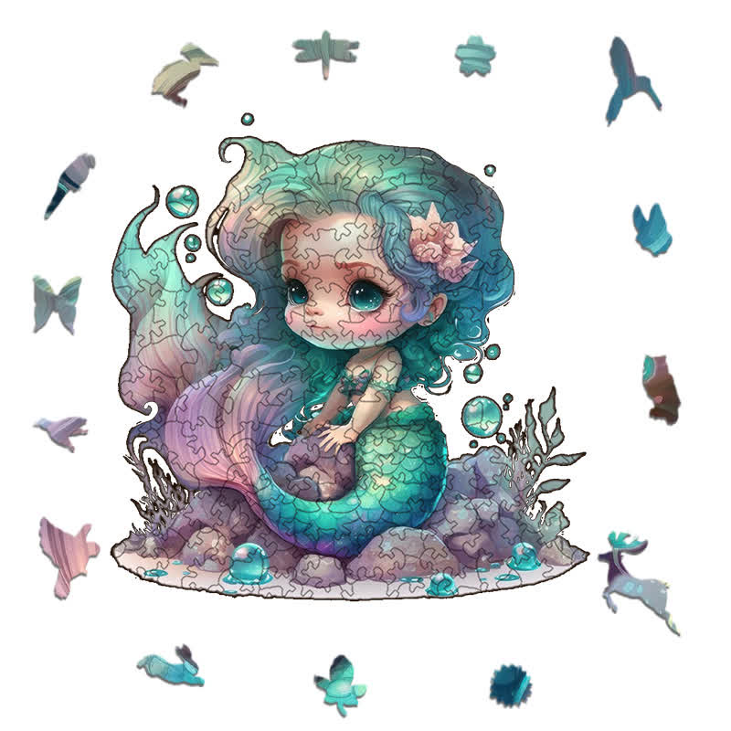 Rubbyoo Cute Mermaid Princess - Wooden Jigsaw Puzzle