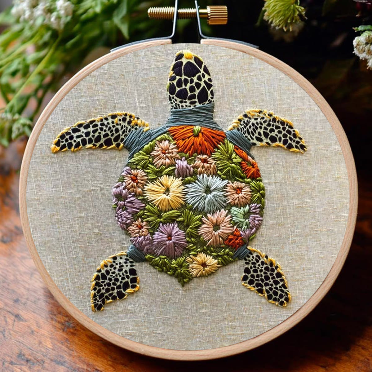 Rubbyoo Embroidery Kit - Floral Turtle Design | Nature-inspired Handcrafted Art | Ideal For Creative Crafters - image 8