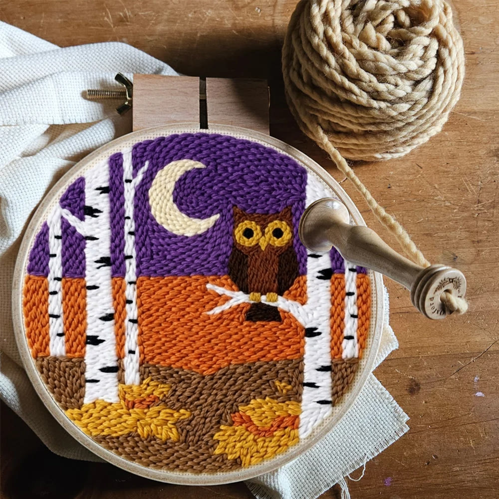 Owl & Birches King Punch Needle Kit - Whimsical Easy-to-do Craft Gift | High Saturation Style Studio Ornament - image 9