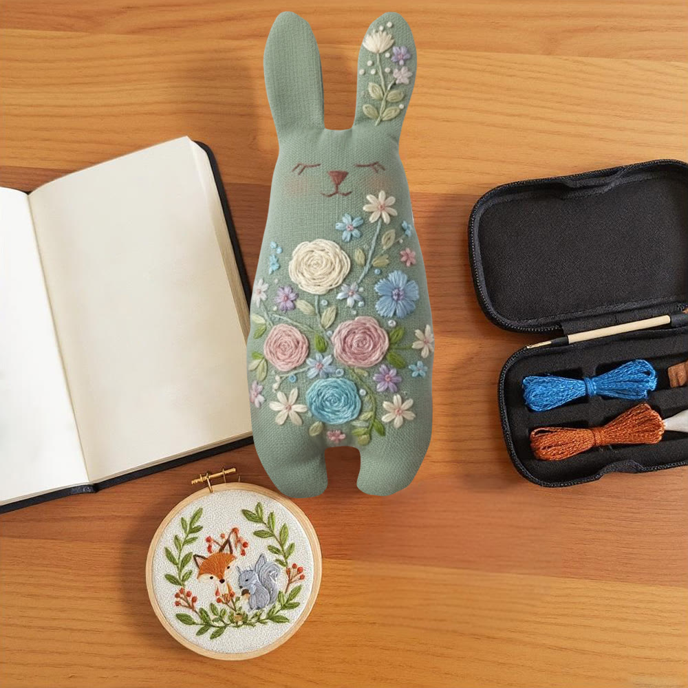 Rubbyoo Bunny Toy Embroidery Kit - Colorful Flower | Handmade Stuffed Bunny Toy | Sewing Bunny Kit - image 9