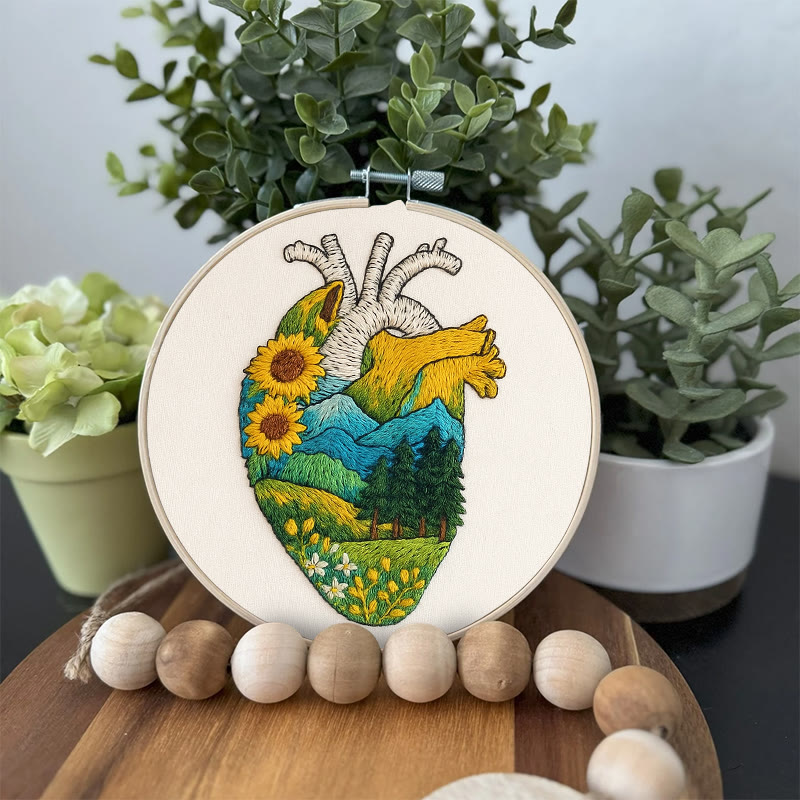 Rubbyoo Embroidery Kit - Natural Heart | Handmade Stitch Artwork | Unique Landscape Craft - image 5