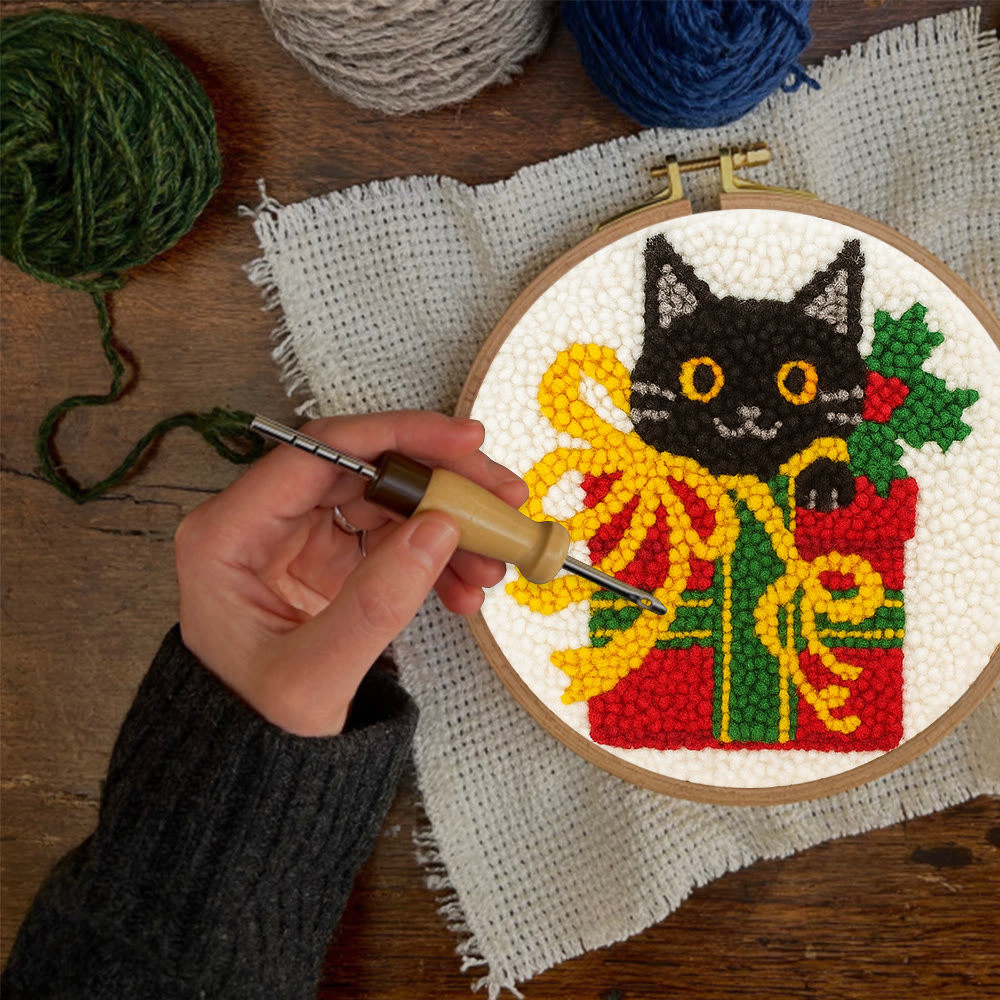 Christmas Black Cat Gift Punch Needle Kit – Festive DIY Handiwork | Sweet Holiday Ornament - image 10