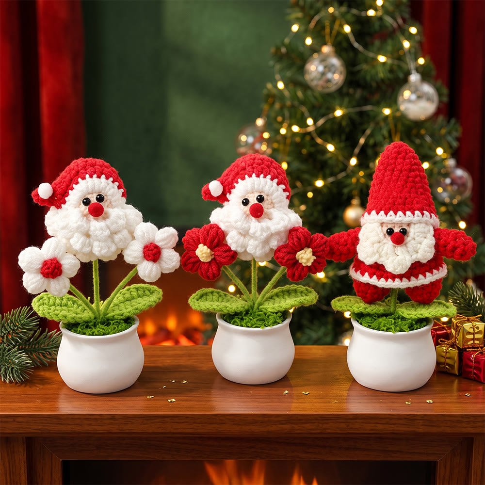 Rubbyoo Santa Claus Flower Pot - Handmade Festive Crochet Art | Christmas Faux Plant Desk Decor - image 3