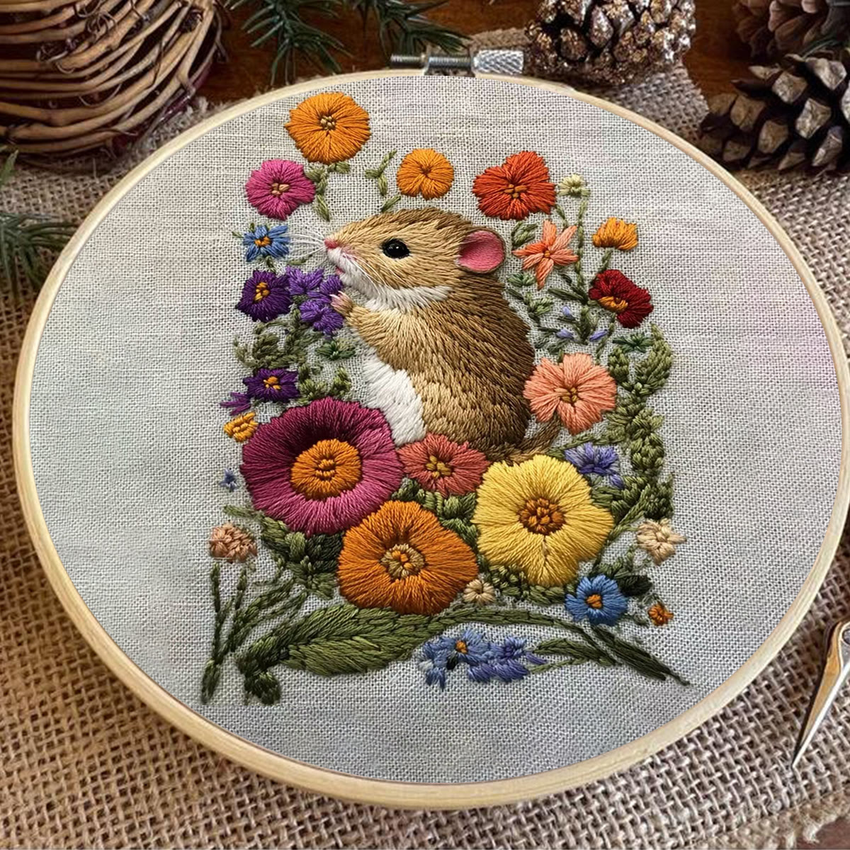 Rubbyoo Embroidery Kit - Adorable Mouse In Floral Garden | Handcrafted Nature Art | Perfect For Embroidery Starters - image 9