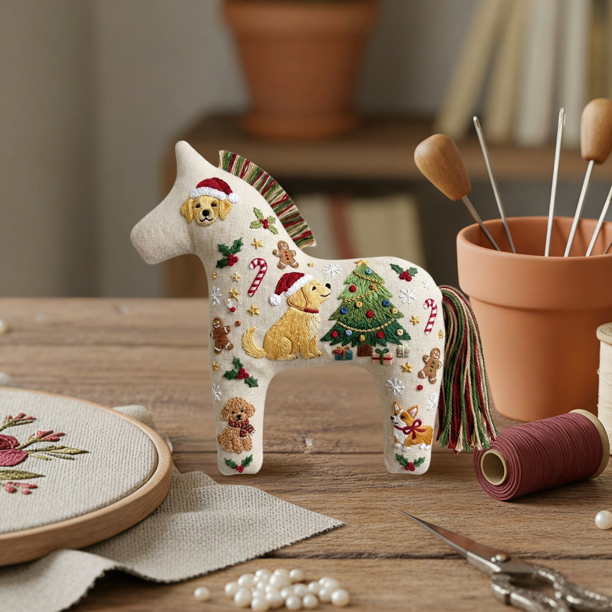 Rubbyoo Dala Horse Embroidery Kit - Christmas Playful Doggys | Adorable Festive Gift For Kids | Fantastic Nursery Room Decor - image 7
