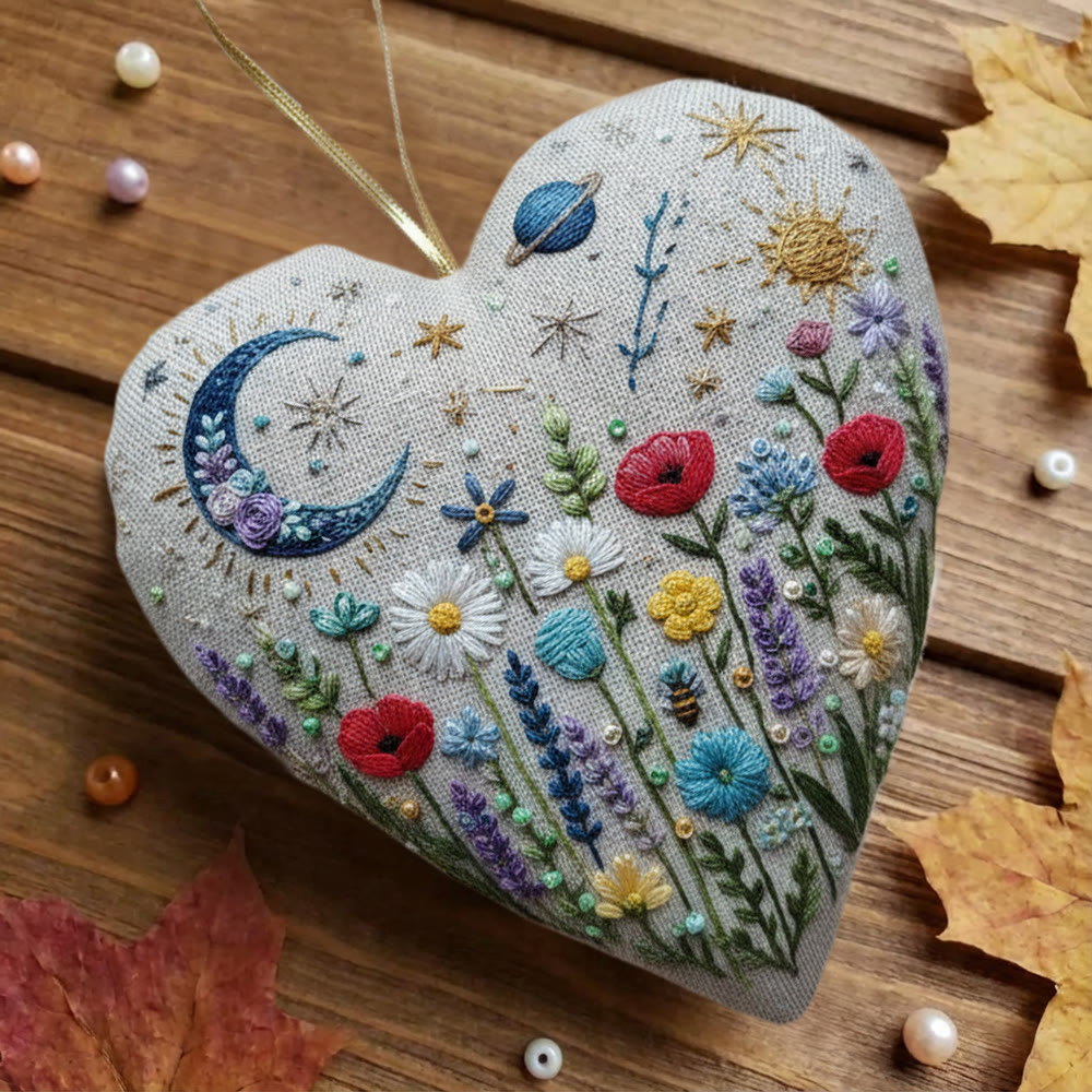 Rubbyoo Heart Embroidery Kit - Celestial Wildflower  | Playful DIY Craft | Cozy Living Ornament - image 8