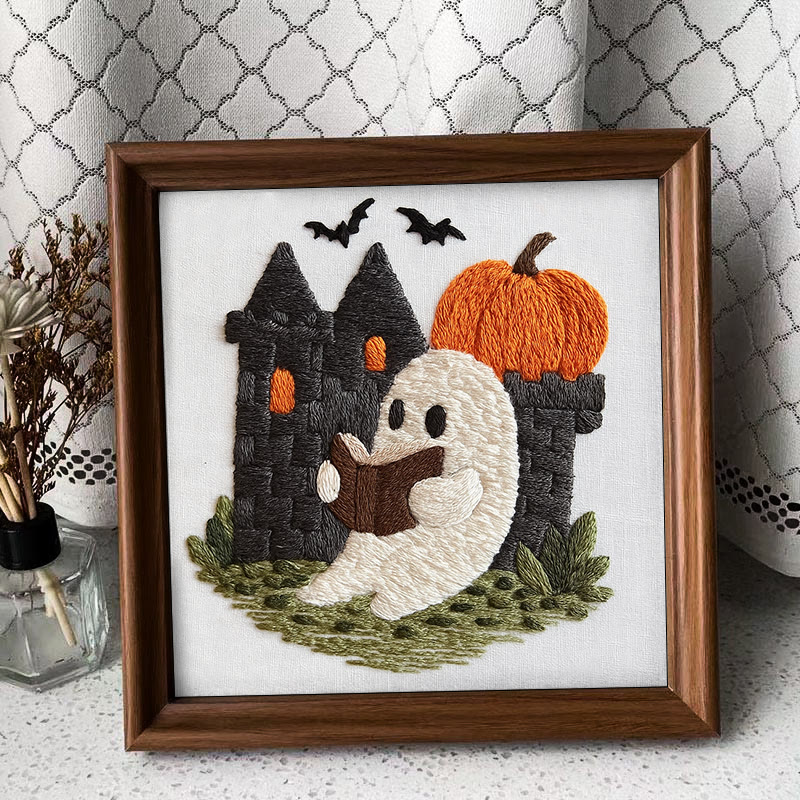 Rubbyoo Embroidery Kit - Halloween Reading Ghost | Spooky Handicraft For Halloween | Nice Artwork For Home Decor - Embroidery Kit Plus An Extra Frame - image 10