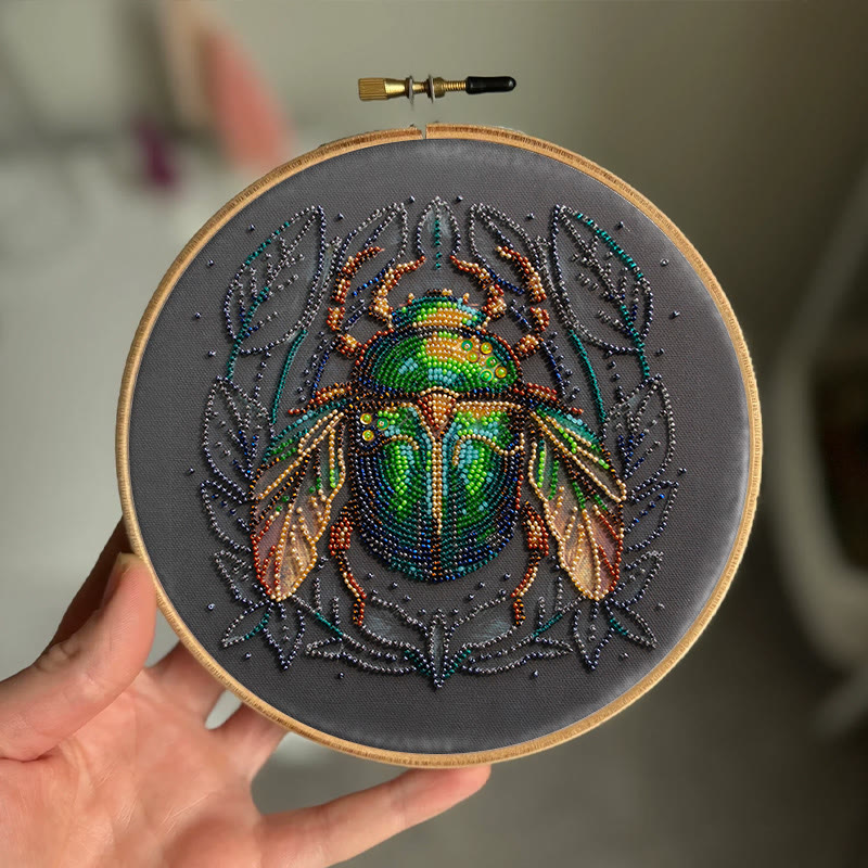 Rubbyoo Bead Embroidery Kit - Emerald Beetle | Personalized Insect Craft | Wall Hanging Artwork - image 6