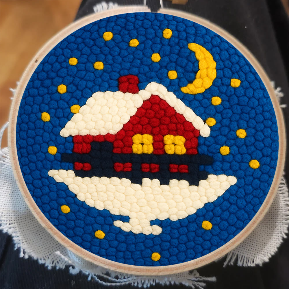 Starry Winter Snow Cottage Punch Needle – Embroidery Craft Kit | Charming Winter Gift - image 8