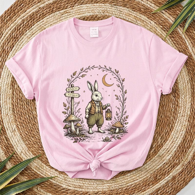 Rubbyoo Woodland Rabbit Graphic Tee  - Special Birthday Gift For Her | Fairy-tale Style Rabbit & Forest Graphic - Pink - 2XL - image 5