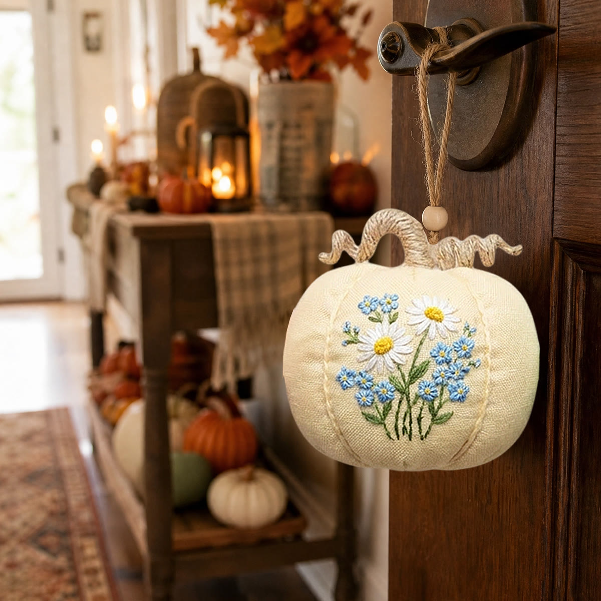 Rubbyoo Halloween Pumpkin Embroidery Kit -  Blooms & Birdsong | Cozy Handmade Sewing Kit | Pastel Colors Women Bag Charm - image 9