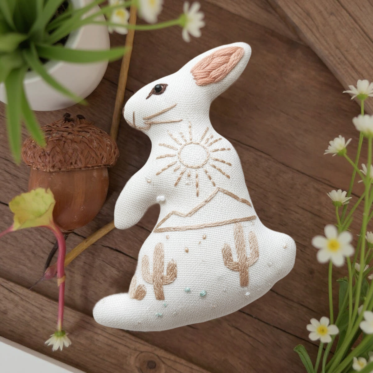 Rubbyoo Rabbit Embroidery Kit - Desert Cactus | Diy Landscape Craft | Beginner Stitch Decoration - image 3