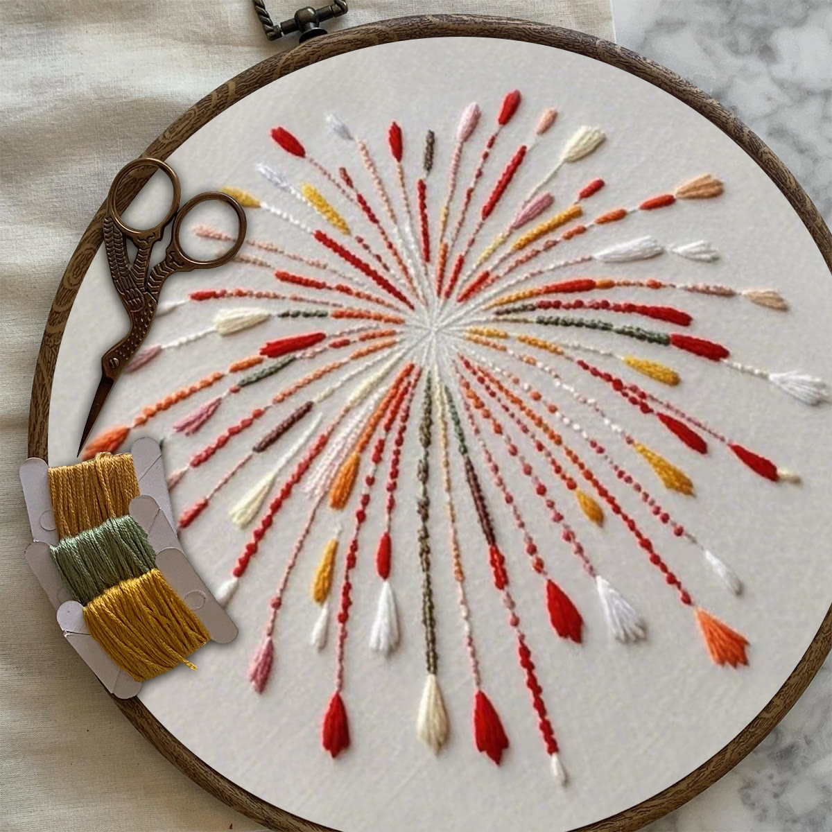 Rubbyoo Embroidery Kit- Orange Fireworks | Hand Stitch Wall Decor For Beginners - image 6