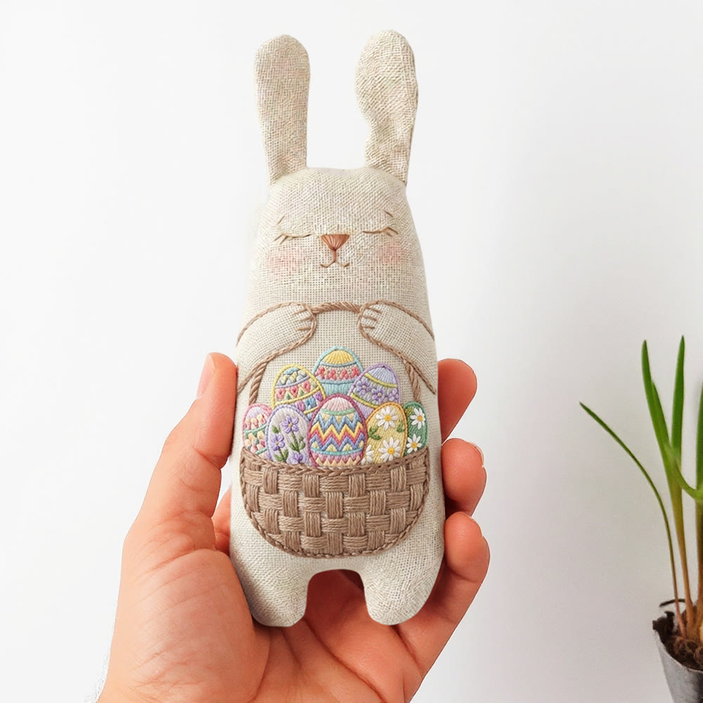 Rubbyoo Bunny Toy Embroidery Kit - Patterned Egg Basket | Easy Sewing Kit |stuffed Bunny Toy - image 1