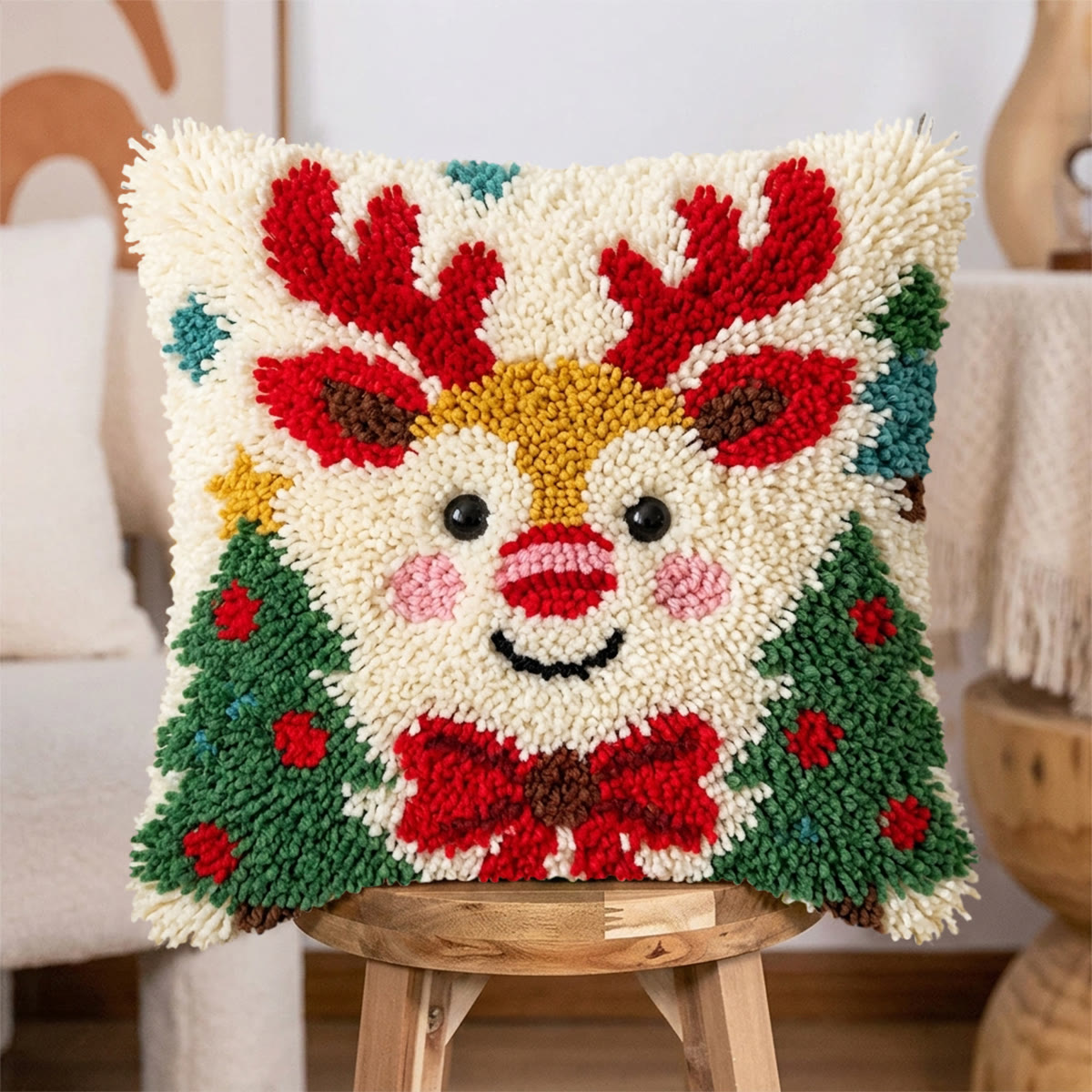 Rubbyoo Latch Hook Pillow Kit - Christmas Reindeer | Diy Home Decoration | Square Cushion Craft - 43*43cm - image 7