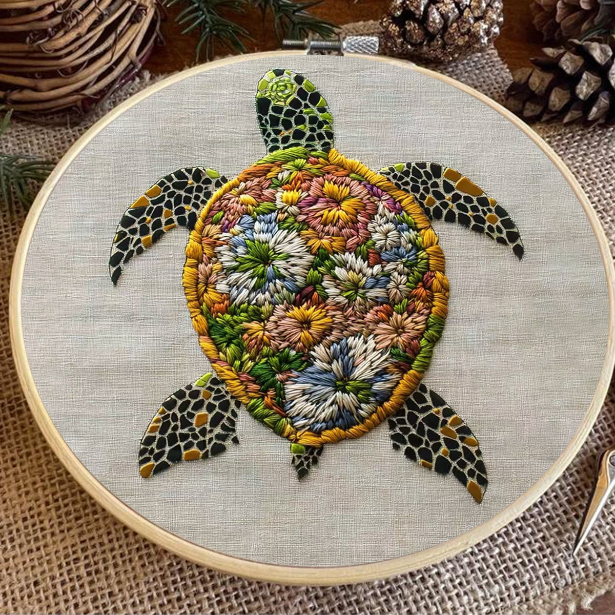Rubbyoo Embroidery Kit - Flower-Adorned Sea Turtle | Vivid Home Display Piece | Novice-Ready Stitch Project - image 8