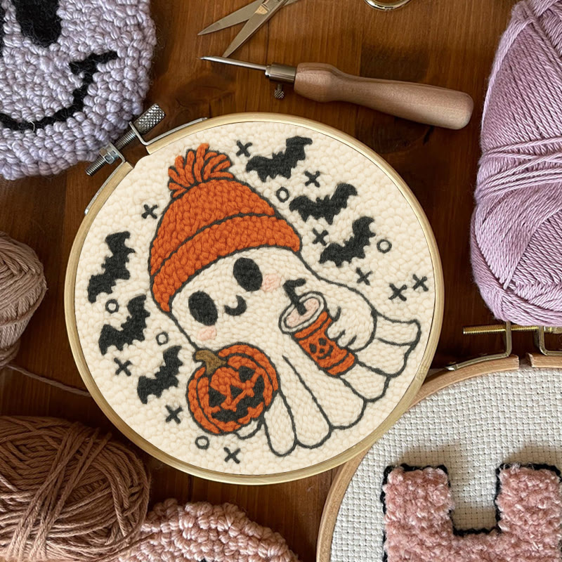 Drinking Ghost Punch Needle Kit - Adorable Halloween Needlework | Handmade Coaster Craft  - image 10