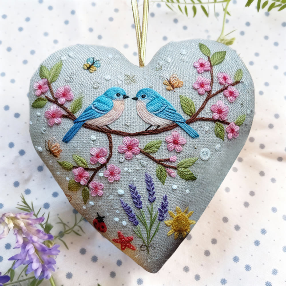Rubbyoo Heart Embroidery Kit - Cherry Blossom Pair Birds | Romantic Handcraft | Perfect Date Gift Option - image 8