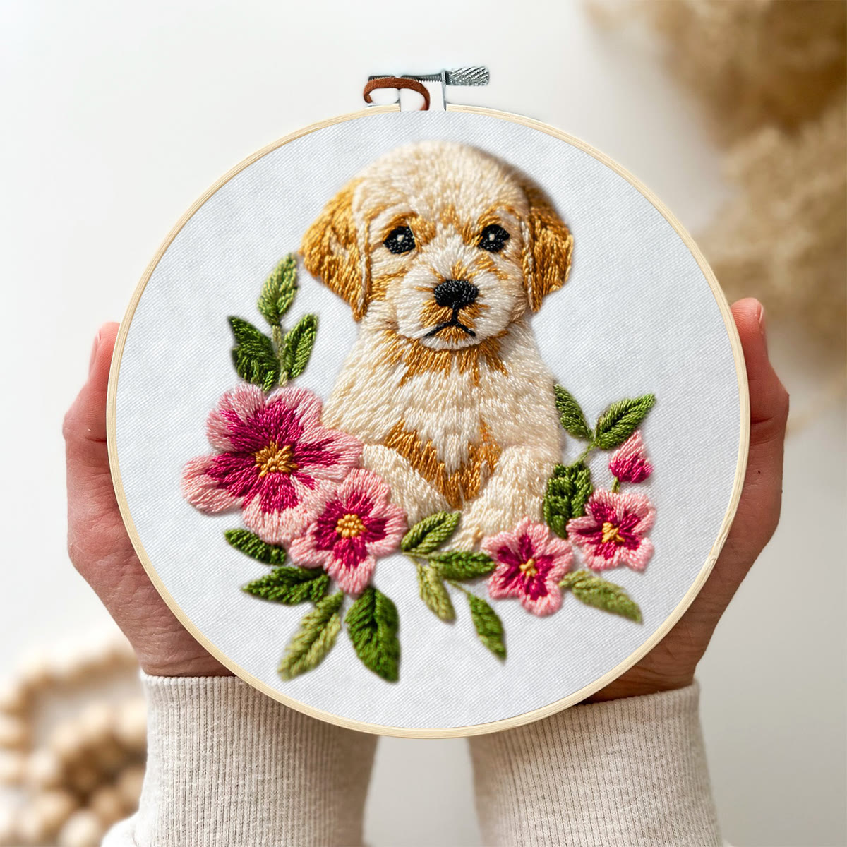 Rubbyoo Embroidery Kit - Puppy With Flower | Diy Home Decor | Animal Hoop Art  - image 3