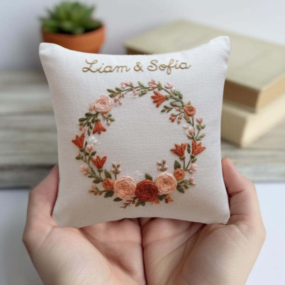 Rubbyoo Personalized Ring Bearer Pillow Embroidery Kit - Peach Coral Floral Wreath | Top Gifting Choice | Memorable Keepsake Decor - image 10