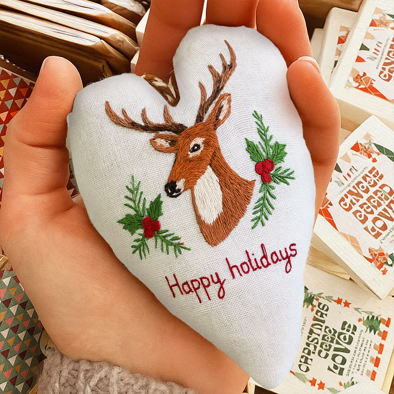 Rubbyoo Heart Embroidery Kit - Happy Holidays | Christmas Tree Ornament | Christmas Novice Needlepoint - image 6