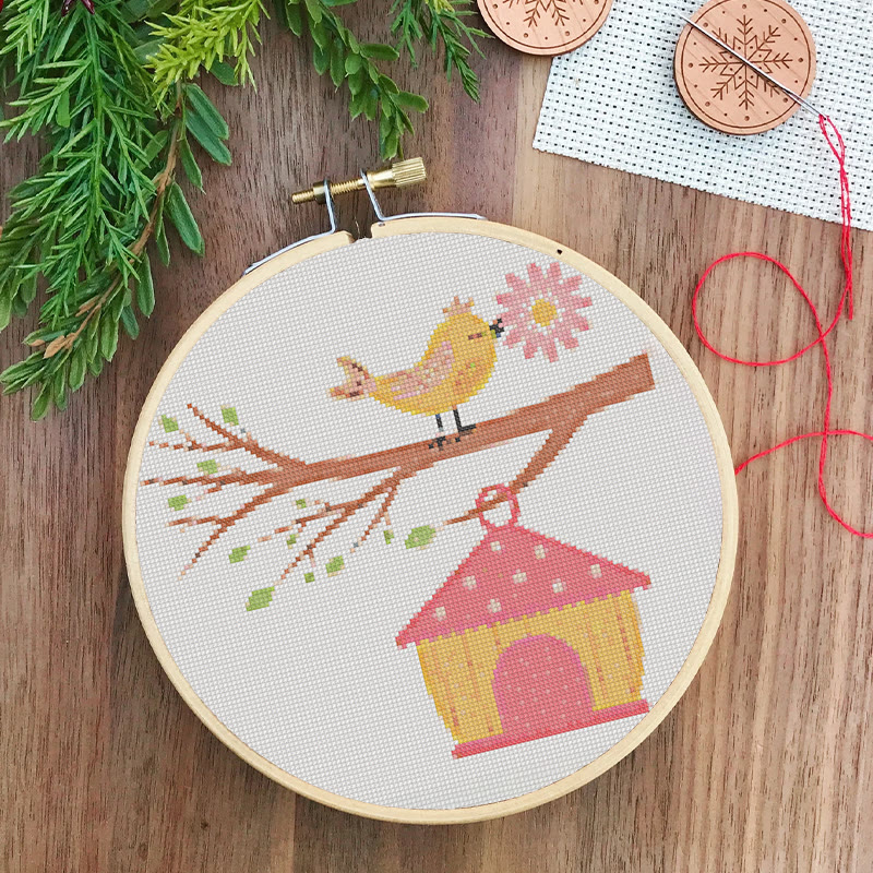  Cross Stitch Kit - Spring Birdhouse | Diy Sewing Birthday Gifts | Handmade Home Decoration - image 3